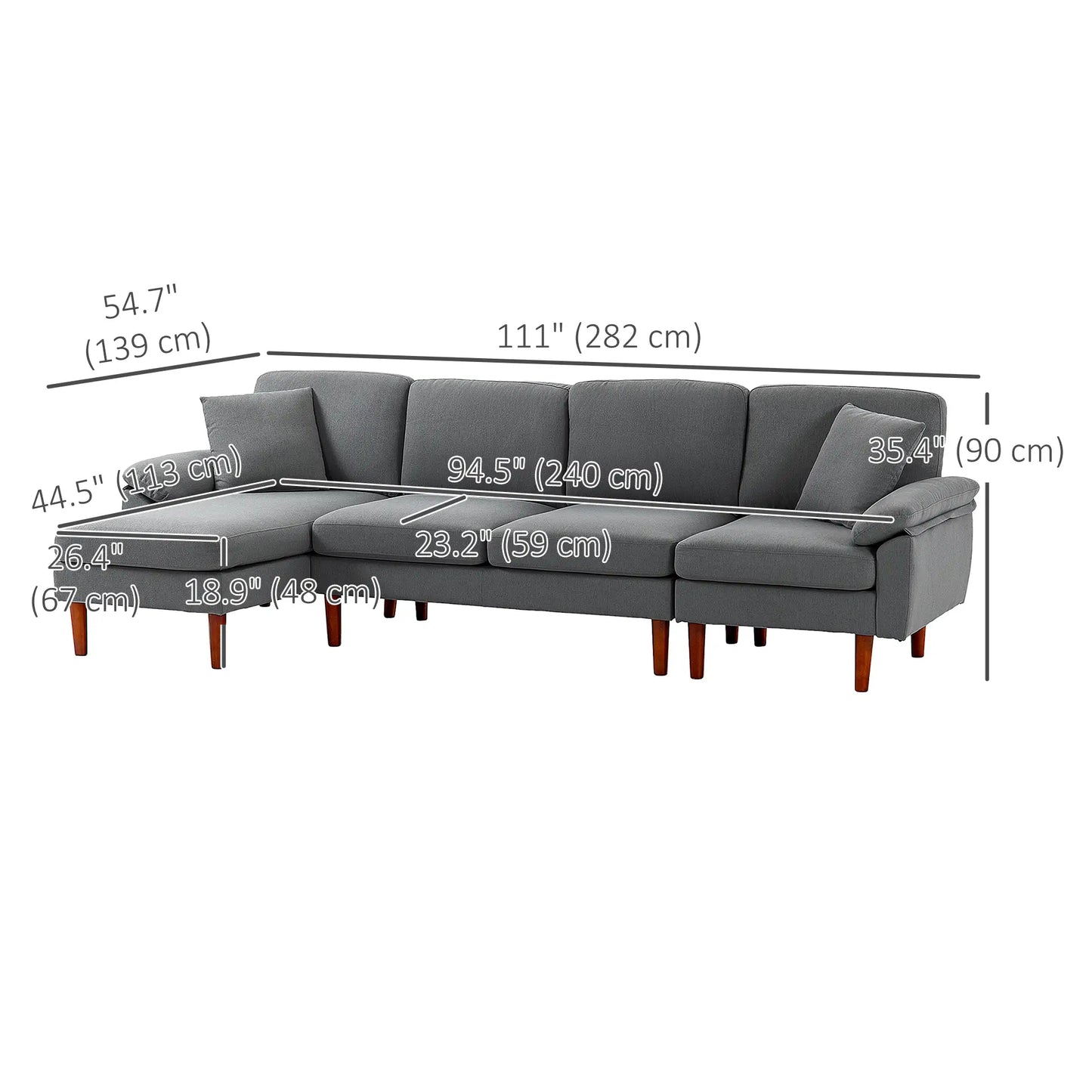 L-Shape Sofa, Modern Sectional Couch with Chaise Lounge, Dark Grey 3-Seater Sofas at Gallery Canada