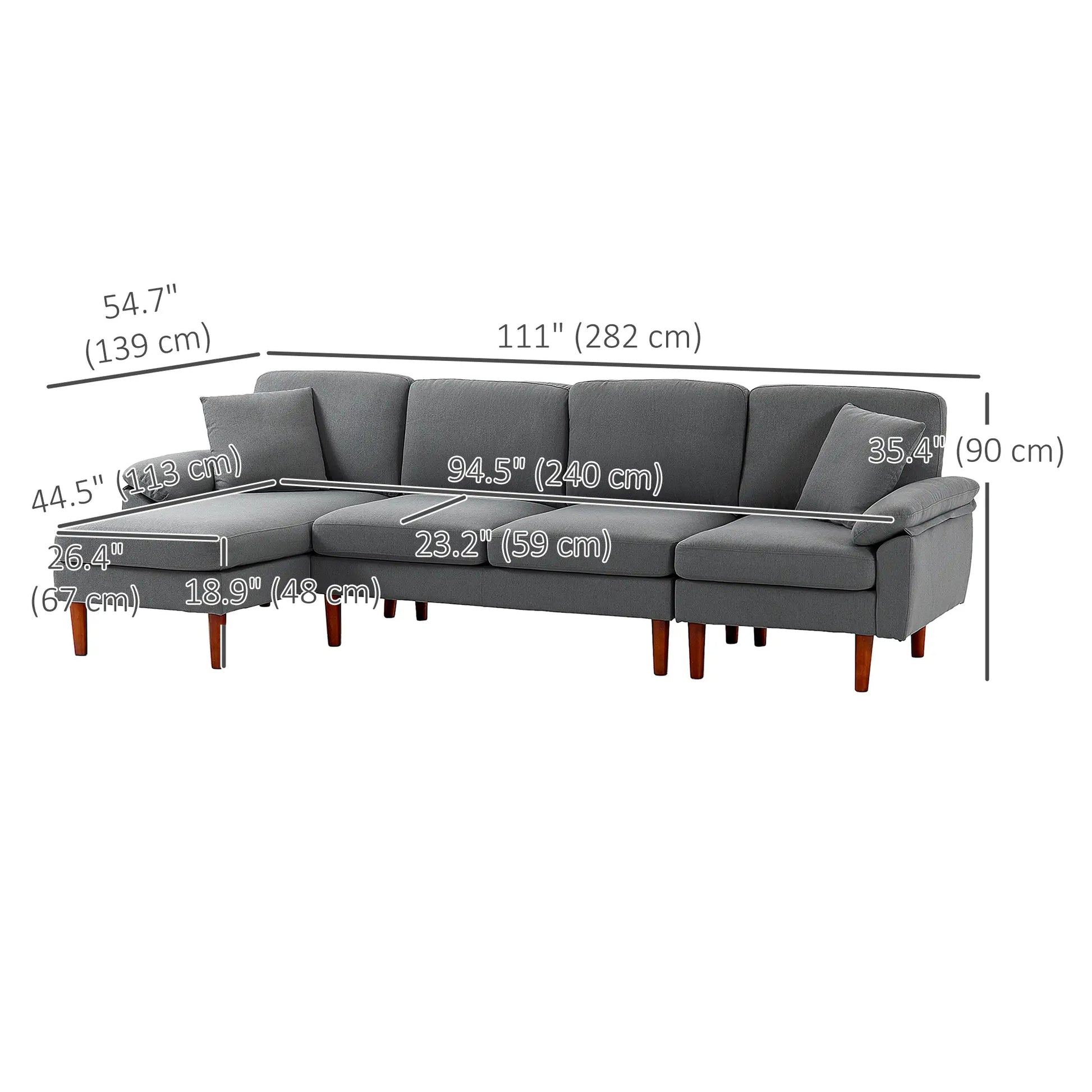 L-Shape Sofa, Modern Sectional Couch with Chaise Lounge, Dark Grey 3-Seater Sofas at Gallery Canada