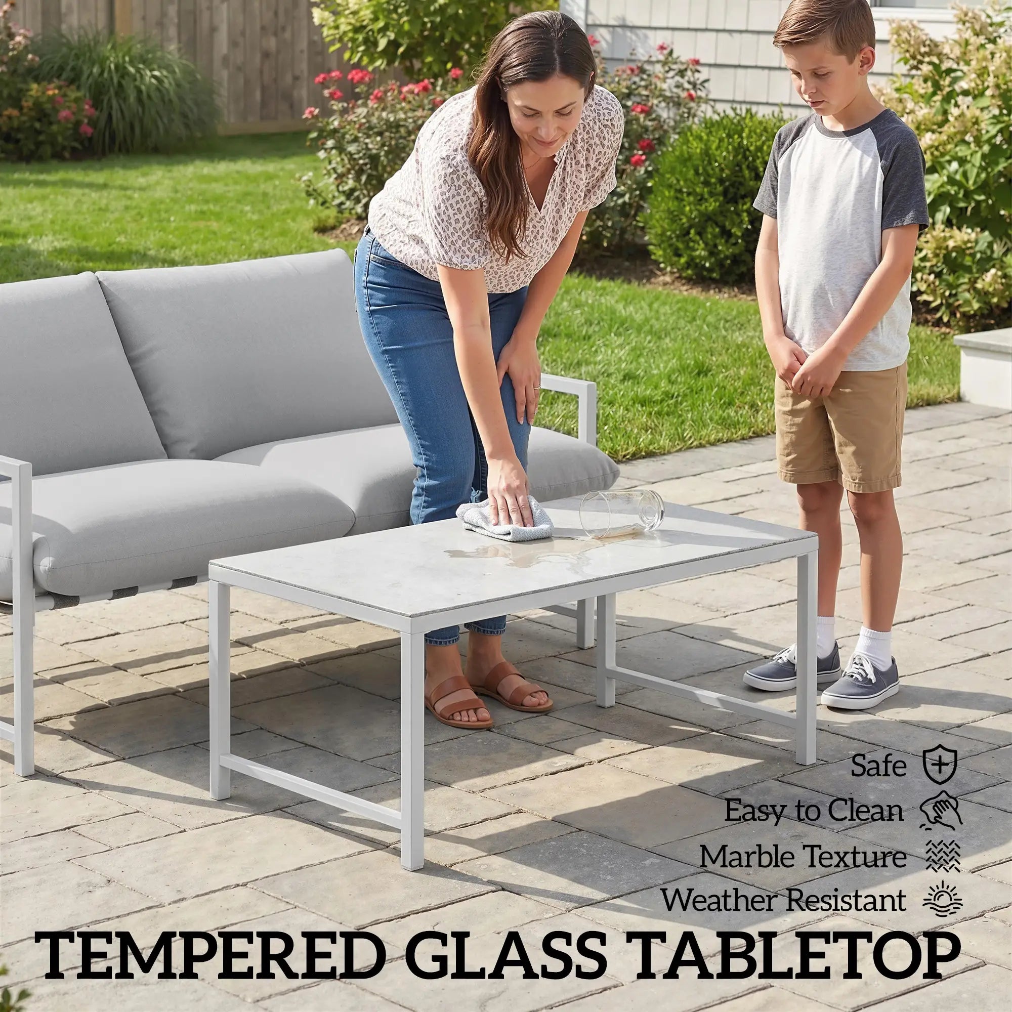 Patio Furniture Set, Loveseat Sofa With Coffee Table, Light Grey Patio Furniture Sets at Gallery Canada