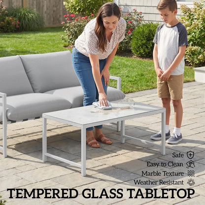 Patio Furniture Set, Loveseat Sofa With Coffee Table, Light Grey Patio Furniture Sets at Gallery Canada