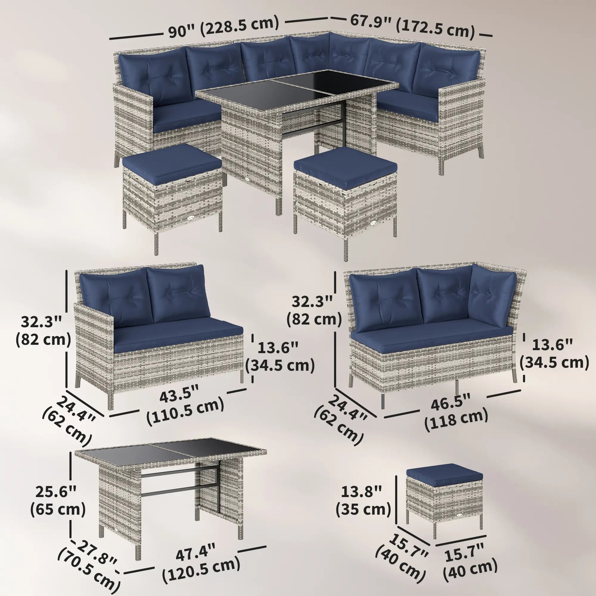 6pcs Outdoor Rattan Sofa Set, Wicker Sectional Couch, Dining Table, Sky Blue Patio Furniture Sets at Gallery Canada