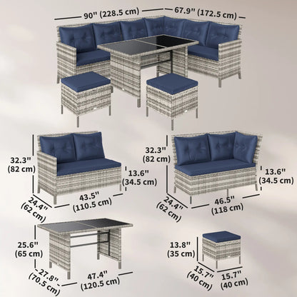 6pcs Outdoor Rattan Sofa Set, Wicker Sectional Couch, Dining Table, Sky Blue Patio Furniture Sets at Gallery Canada