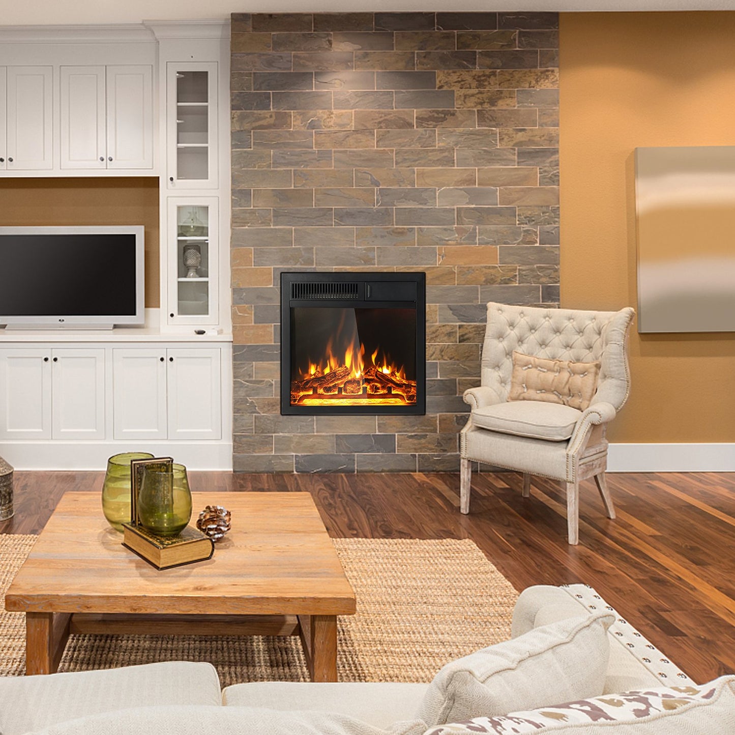 18/22.5 Inch Electric Fireplace Insert with 7-Level Adjustable Flame Brightness, Black Fireplaces at Gallery Canada