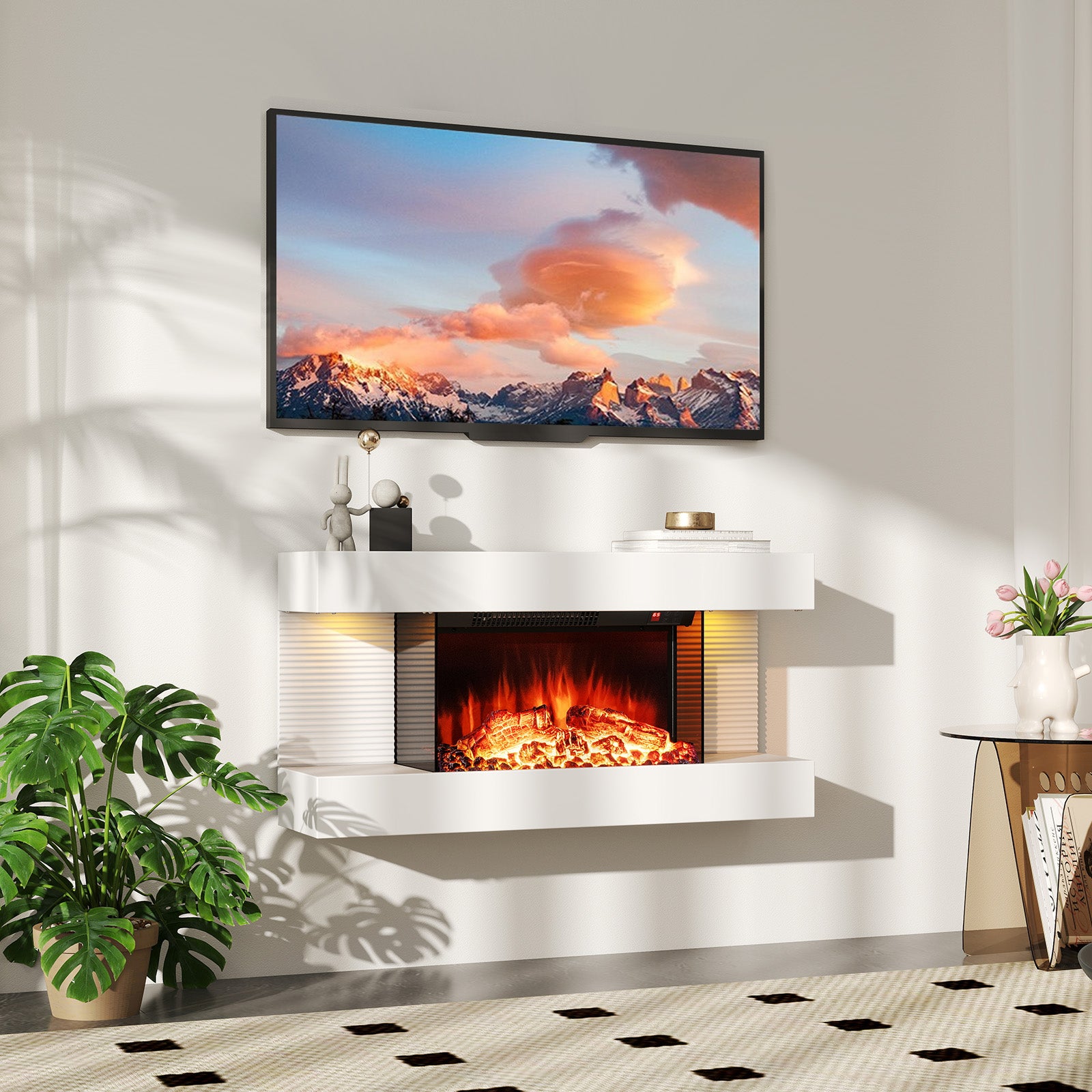 18/36 Inch 3-Sided Wall Mounted Electric Fireplace with 32/50 Inch Wide Floating Mantle-32 Inch Fireplaces at Gallery Canada