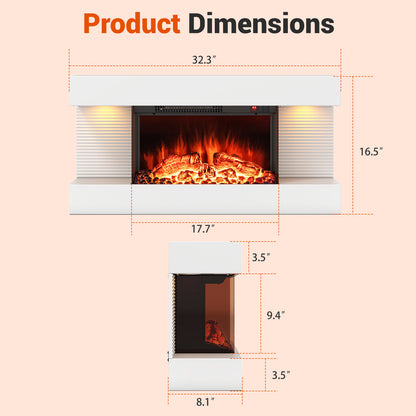 18/36 Inch 3-Sided Wall Mounted Electric Fireplace with 32/50 Inch Wide Floating Mantle-32 Inch Fireplaces at Gallery Canada