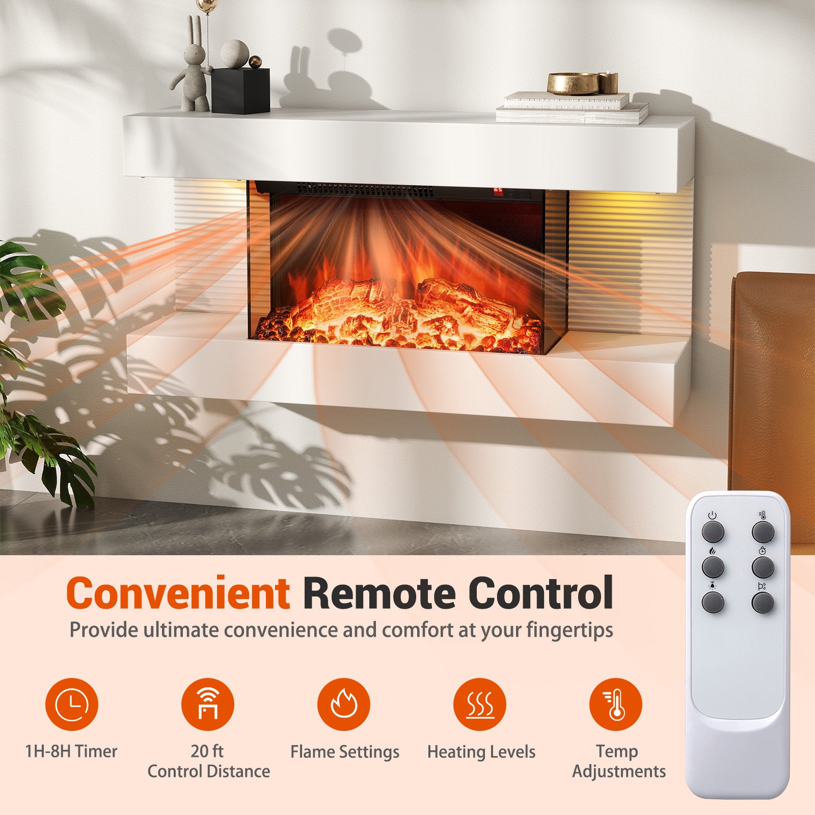 18/36 Inch 3-Sided Wall Mounted Electric Fireplace with 32/50 Inch Wide Floating Mantle-32 Inch Fireplaces at Gallery Canada