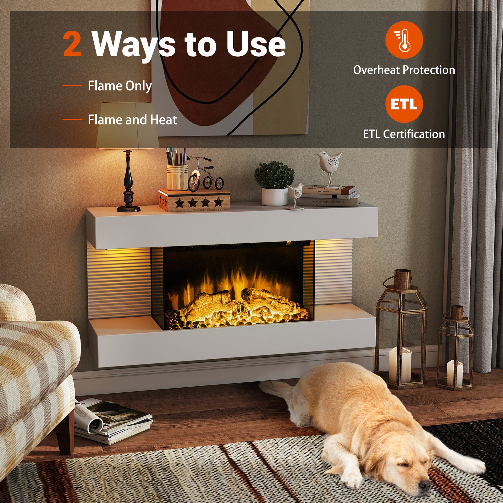 18/36 Inch 3-Sided Wall Mounted Electric Fireplace with 32/50 Inch Wide Floating Mantle-32 Inch Fireplaces at Gallery Canada