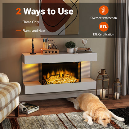 18/36 Inch 3-Sided Wall Mounted Electric Fireplace with 32/50 Inch Wide Floating Mantle-32 Inch Fireplaces at Gallery Canada