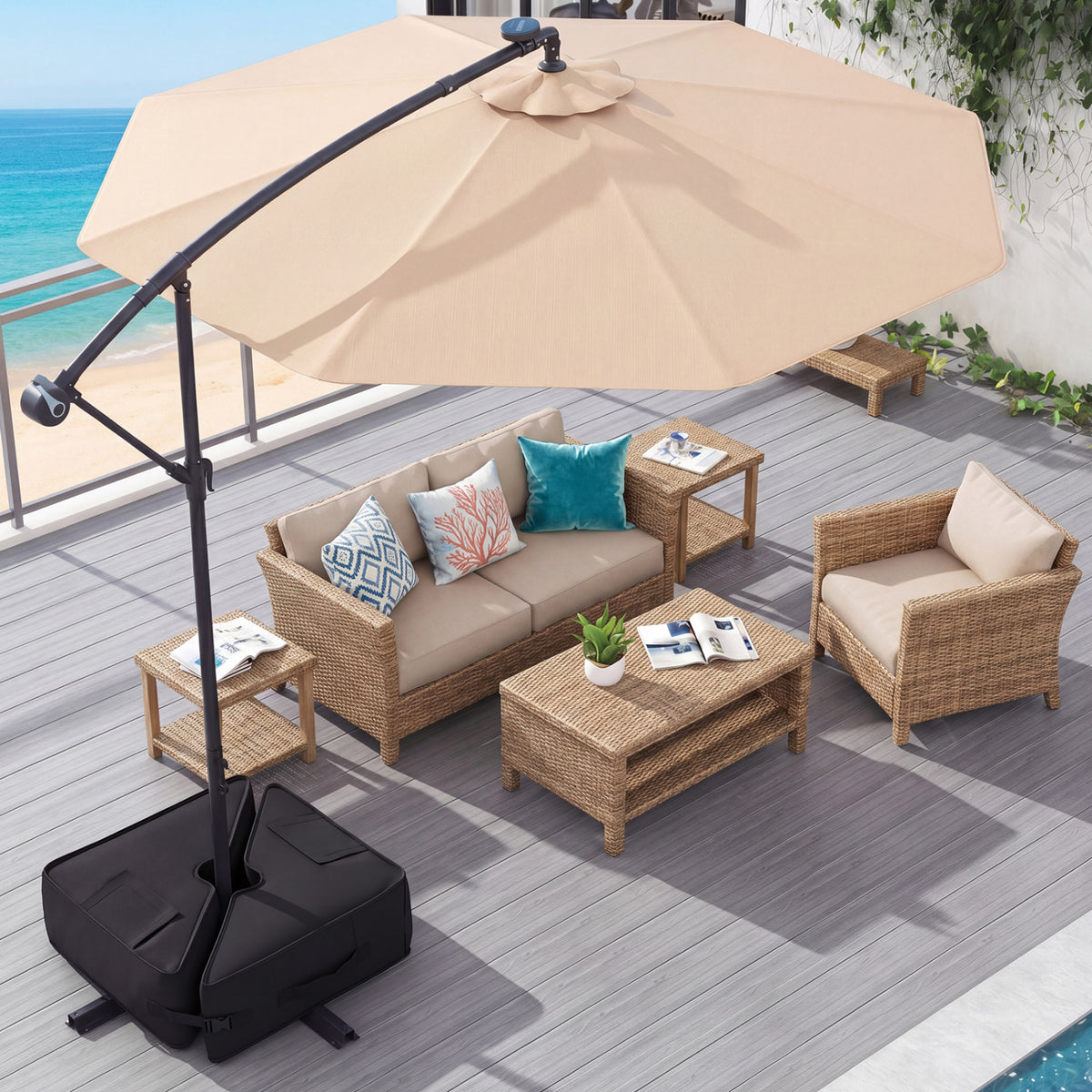 18.5" Square Umbrella Base, Weatherproof Fabric, Black Outdoor Umbrella Bases at Gallery Canada