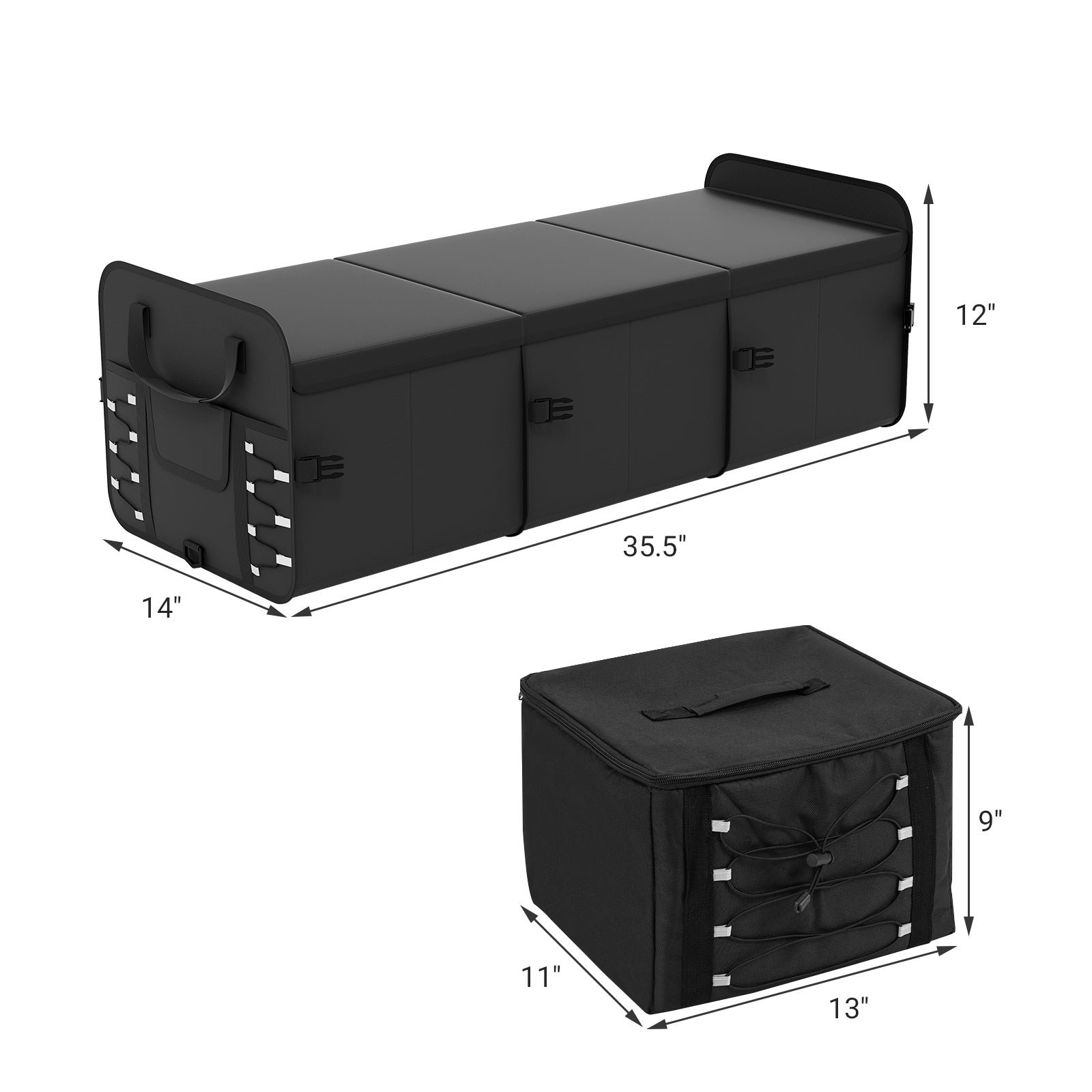 18 Gal Car Trunk Organizer with Lid 3-Compartment Portable Storage Box, Black Garages at Gallery Canada