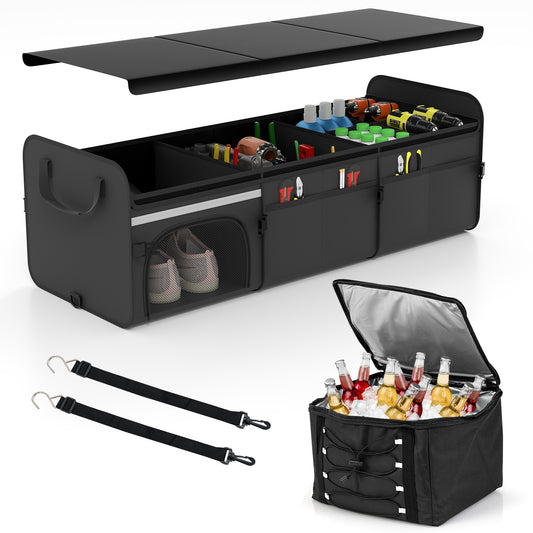 18 Gal Car Trunk Organizer, 3-Compartment Storage Box With Lid, Black Garages Black at Gallery Canada