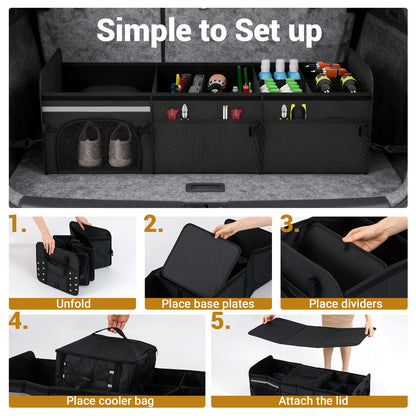 18 Gal Car Trunk Organizer, 3-Compartment Storage Box With Lid, Black Garages at Gallery Canada