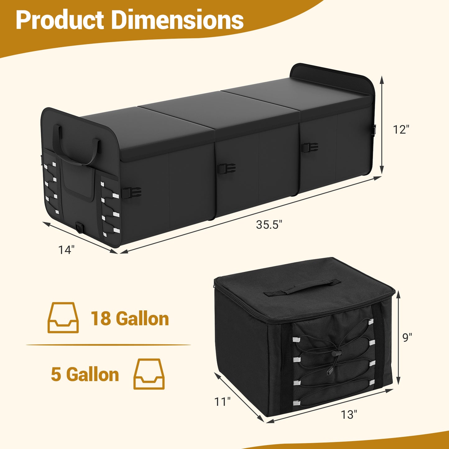 18 Gal Car Trunk Organizer with Lid 3-Compartment Portable Storage Box, Black Garages at Gallery Canada