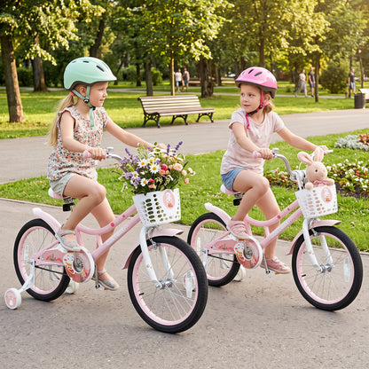 Vélo pour enfants réglable, 18 pouces, avec roues d'entraînement, rose