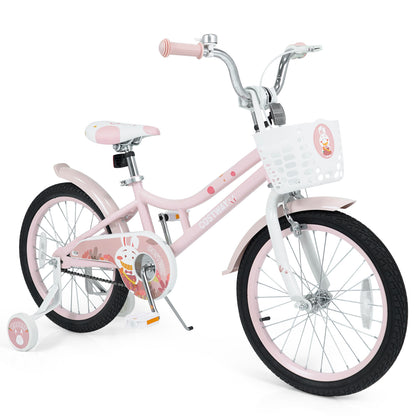 Vélo pour enfants réglable, 18 pouces, avec roues d'entraînement, rose