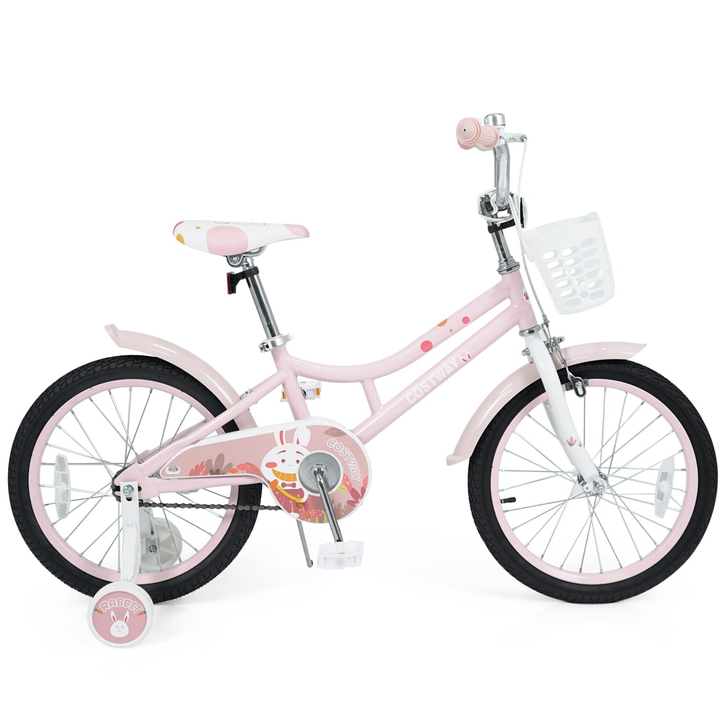 Vélo pour enfants réglable, 18 pouces, avec roues d'entraînement, rose