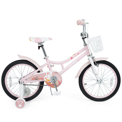 Vélo pour enfants réglable, 18 pouces, avec roues d'entraînement, rose
