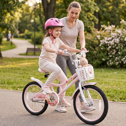 Vélo pour enfants réglable, 18 pouces, avec roues d'entraînement, rose
