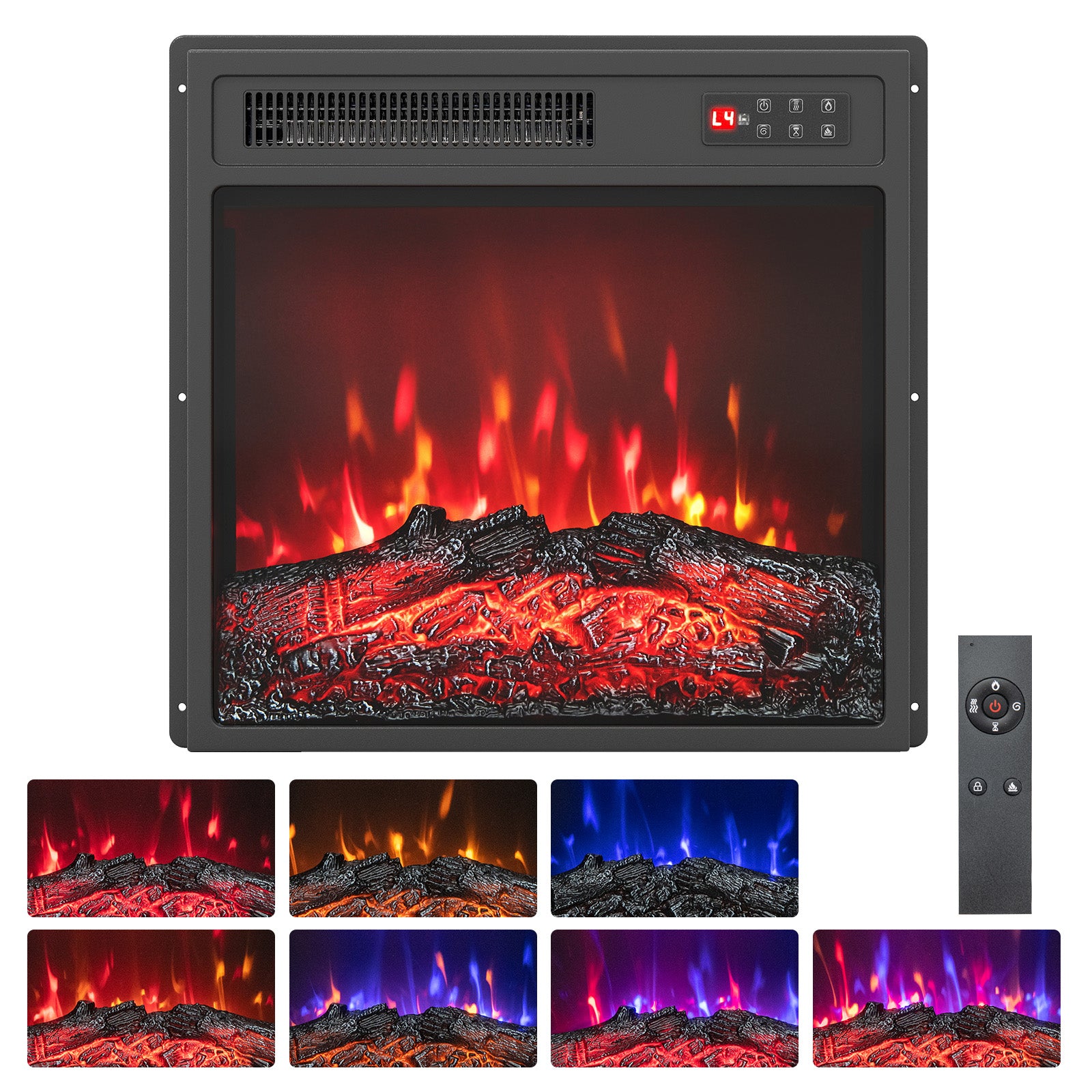 18 Inch Electric Fireplace Insert, Remote Control, 7 Flame, Colors Fireplaces Options at Gallery Canada