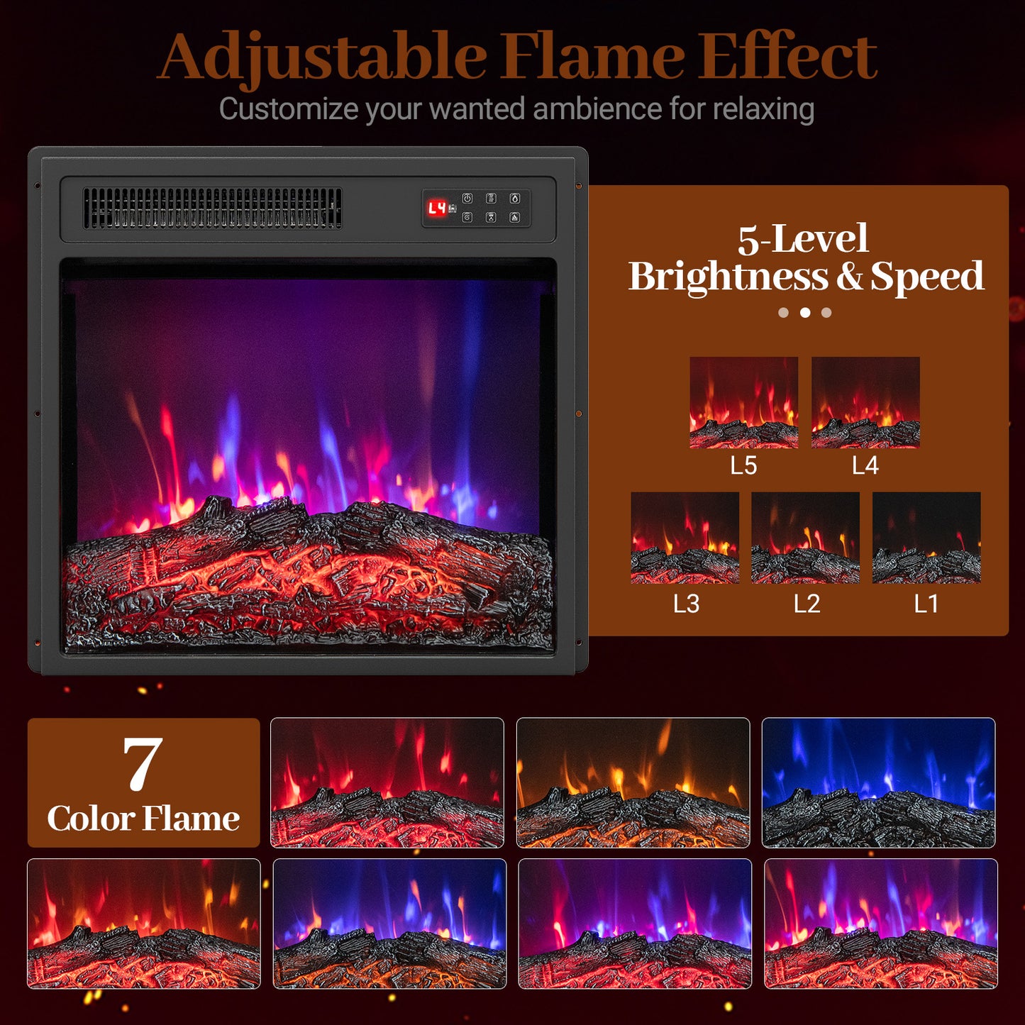 18 Inch Electric Fireplace Insert with Remote Control and 7 Realistic Flame Colors Fireplaces at Gallery Canada