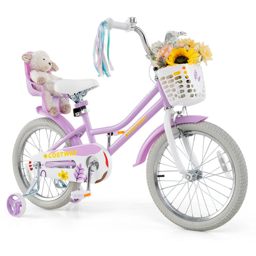 18 Inch Girls Bike With Doll Seat, Streamers, 4-8 Years, Purple