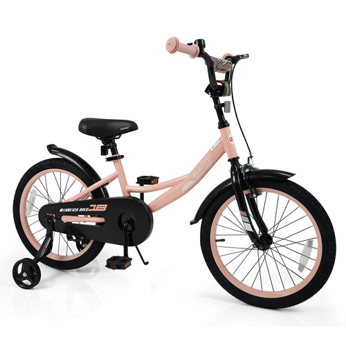 18 Inch Kids Bike Adjustable with Removable Training Wheels Pink for 3-8 Years Old, Pink