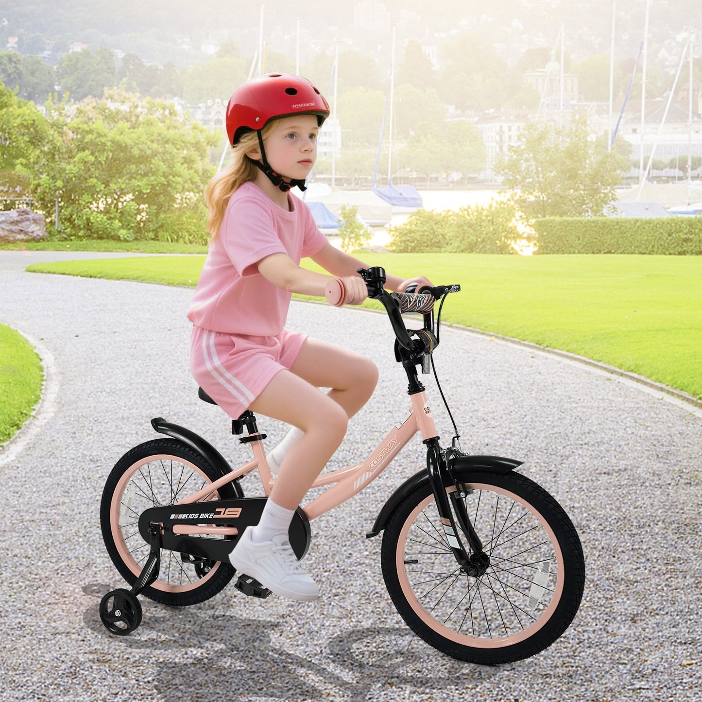18 Inch Kids Bike Adjustable with Removable Training Wheels Pink for 3-8 Years Old, Pink Kids Bike at Gallery Canada