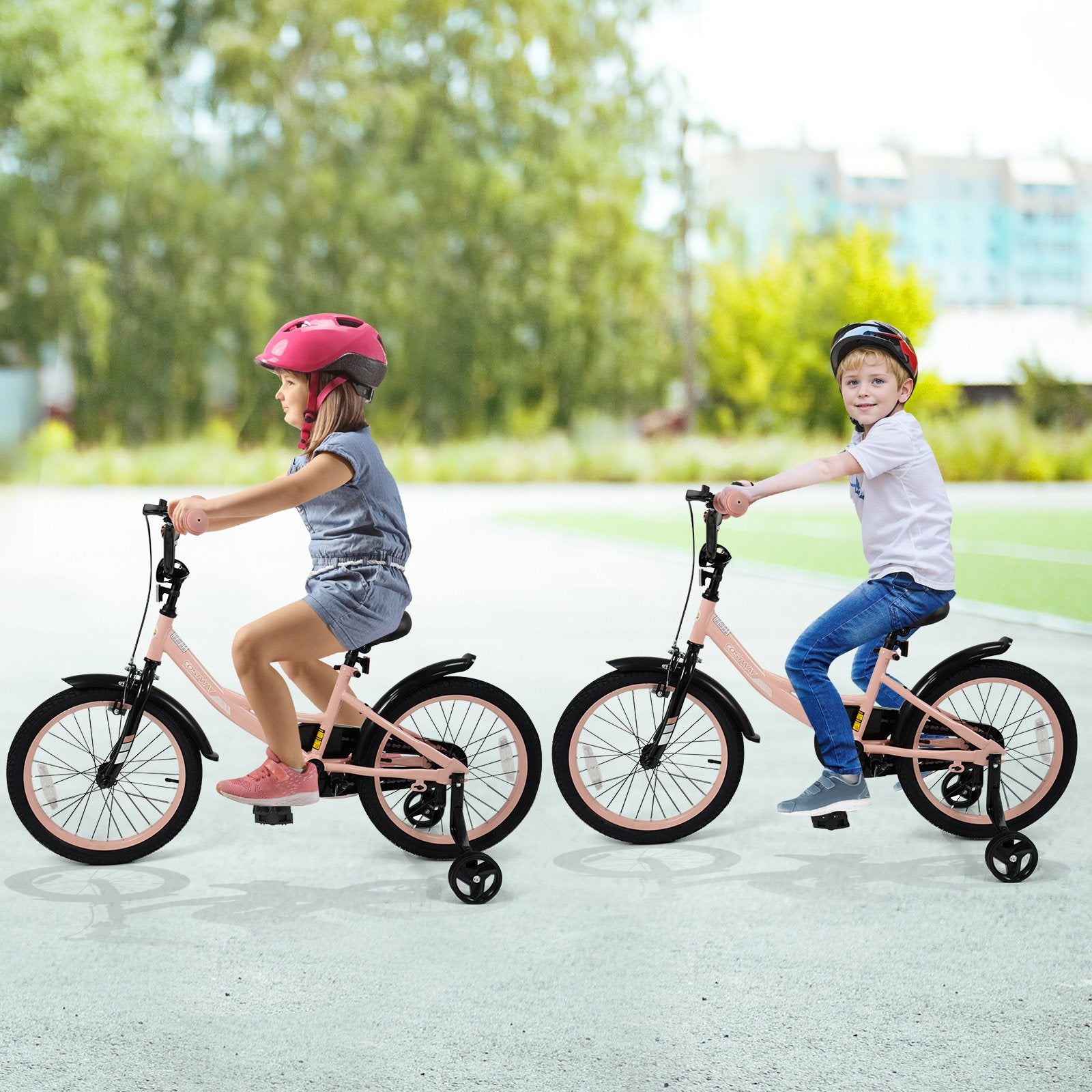 18 Inch Kids Bike Adjustable with Removable Training Wheels Pink for 3-8 Years Old, Pink Kids Bike at Gallery Canada