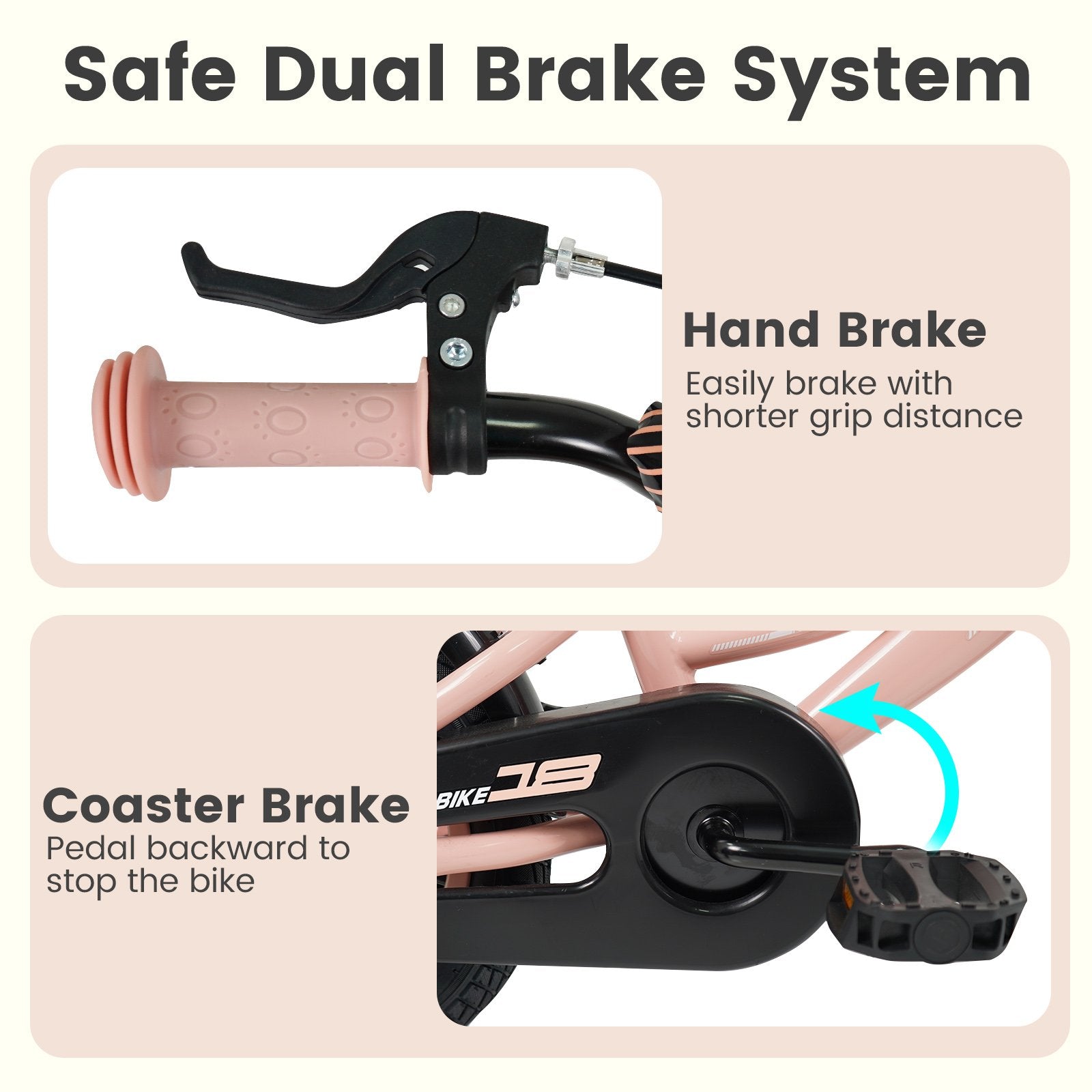 18 Inch Kids Bike Adjustable with Removable Training Wheels Pink for 3-8 Years Old, Pink Kids Bike at Gallery Canada