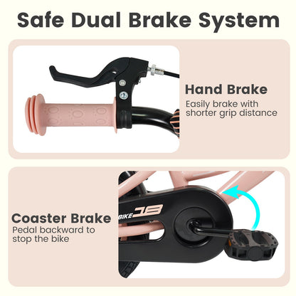 18 Inch Kids Bike Adjustable with Removable Training Wheels Pink for 3-8 Years Old, Pink Kids Bike at Gallery Canada