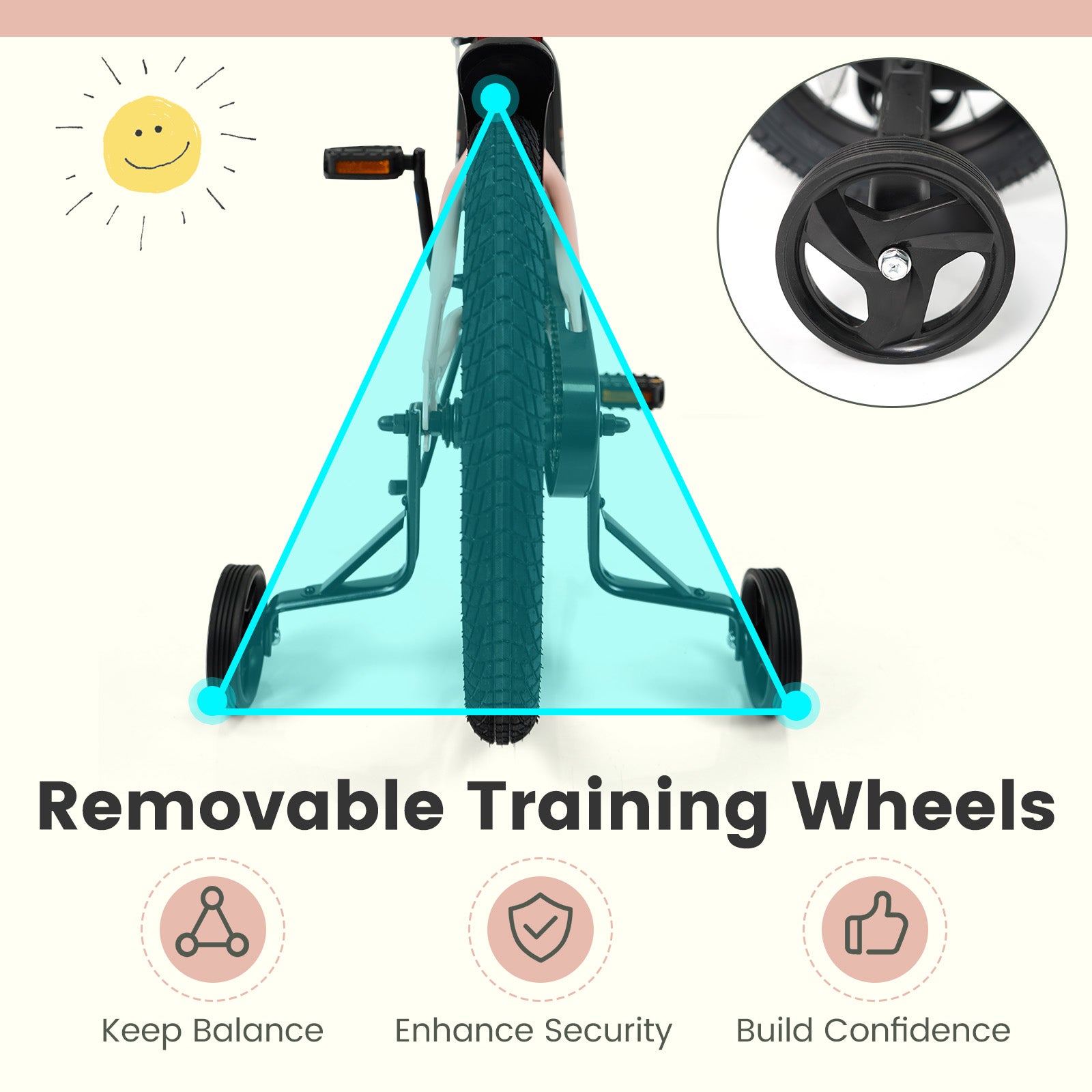 18 Inch Kids Bike Adjustable with Removable Training Wheels Pink for 3-8 Years Old, Pink Kids Bike at Gallery Canada