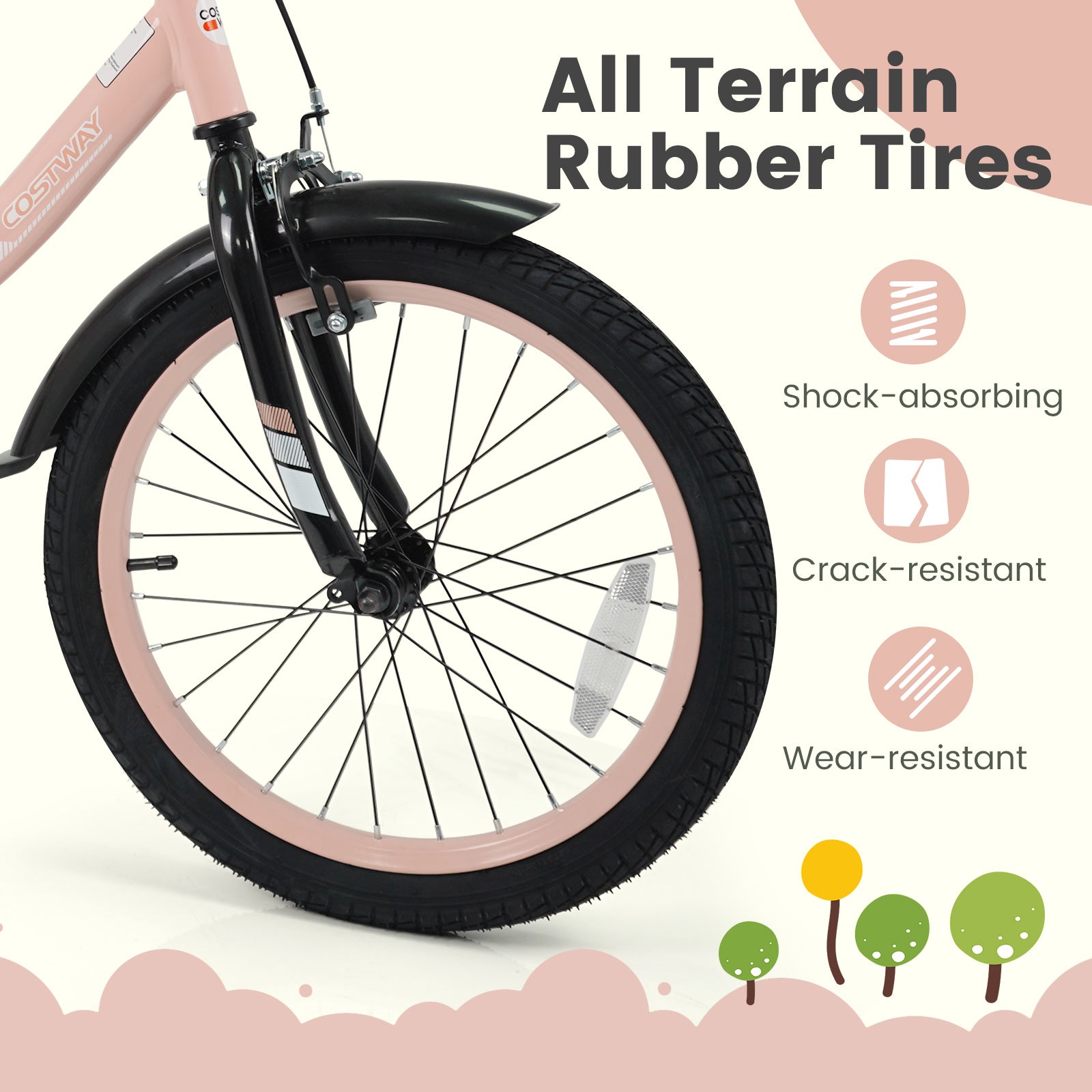 18 Inch Kids Bike Adjustable with Removable Training Wheels Pink for 3-8 Years Old, Pink Kids Bike at Gallery Canada