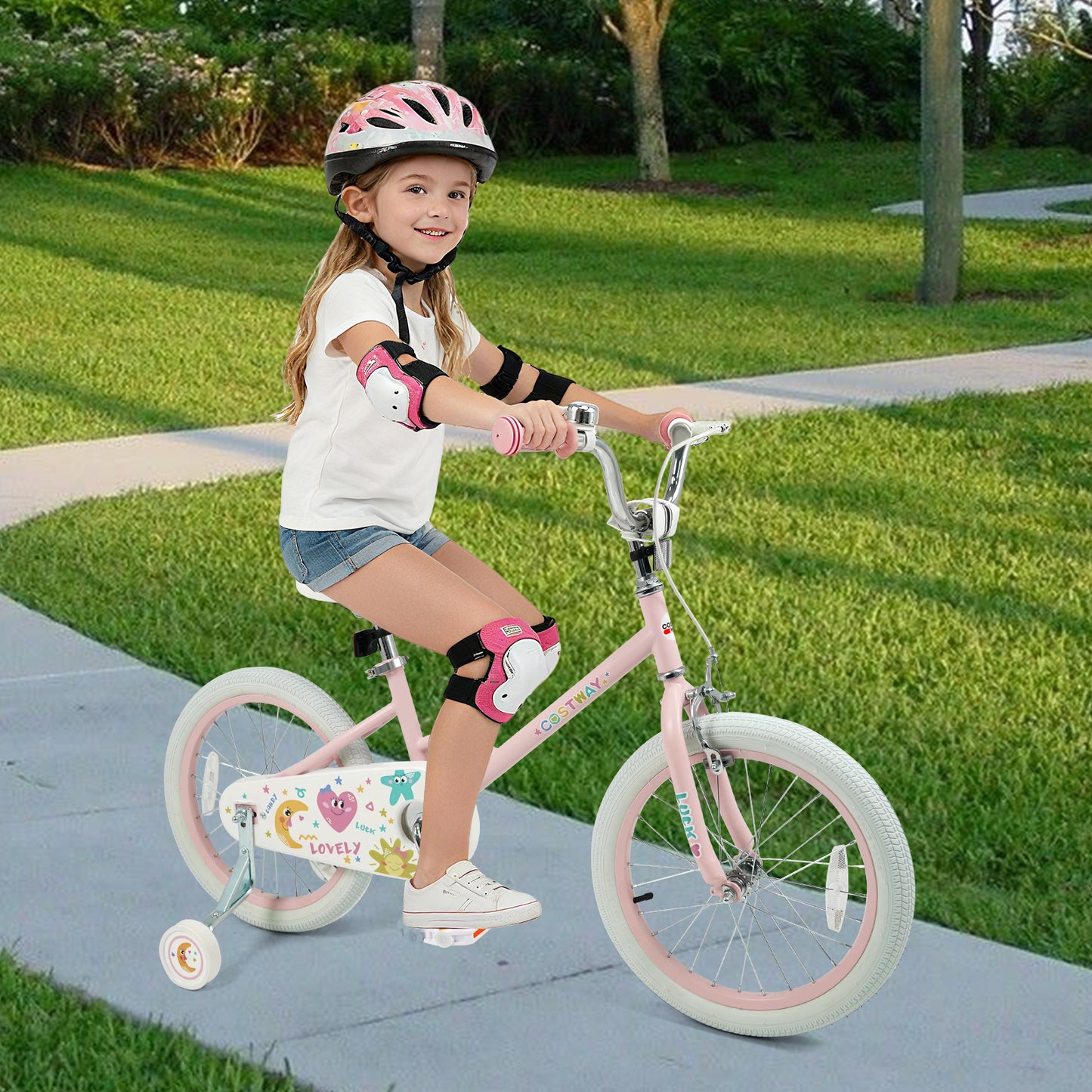 18 Inch Kids Bike Adjustable for 3-8 Years Old Children Pink - Stars & Moon, Pink Kids Bike at Gallery Canada