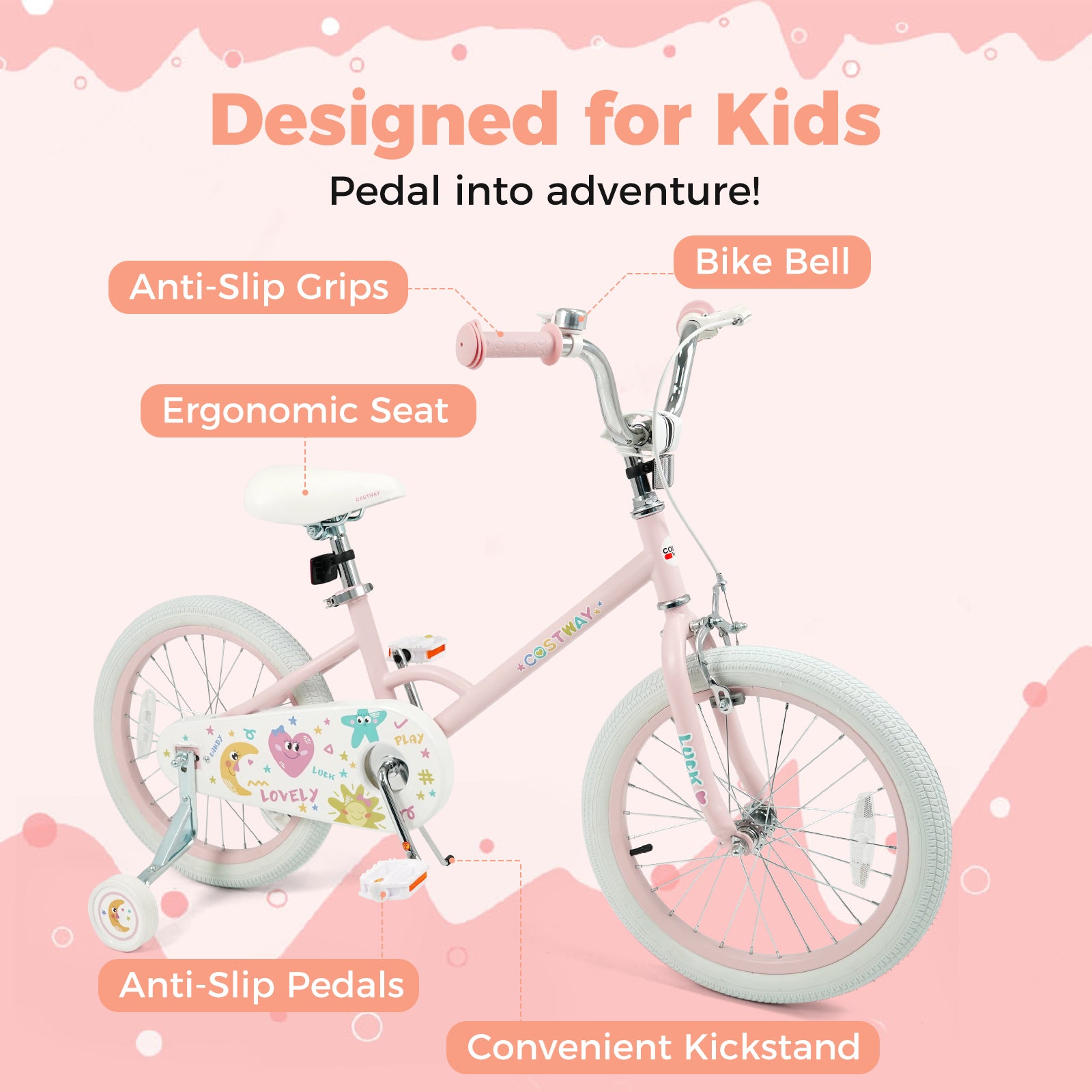 18 Inch Kids Bike Adjustable for 3-8 Years Old Children Pink - Stars & Moon, Pink Kids Bike at Gallery Canada