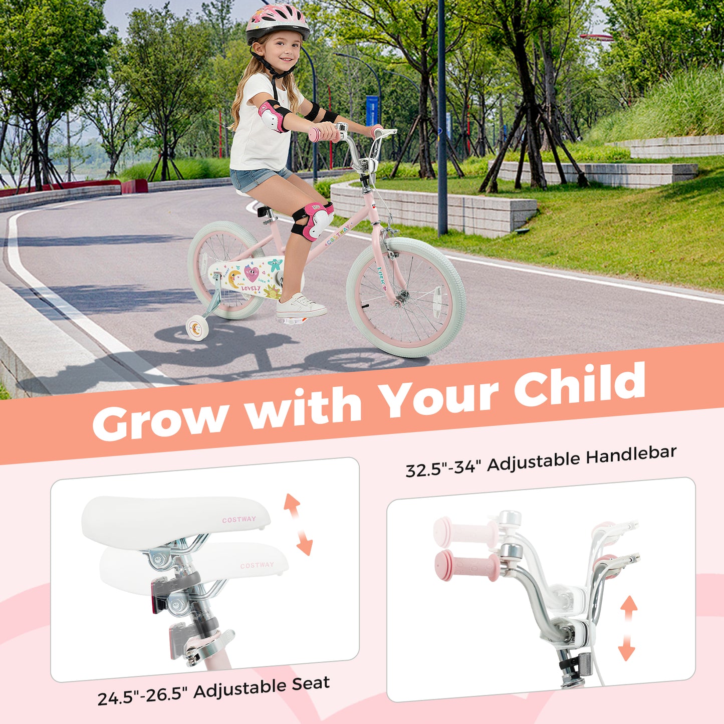 18 Inch Kids Bike Adjustable for 3-8 Years Old Children Pink - Stars & Moon, Pink Kids Bike at Gallery Canada
