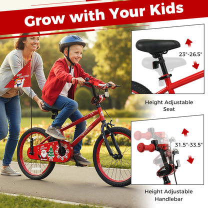 18 Inch Kids Bike Adjustable with Christmas Music & Flag for Aged 4-8 Years Old, Red