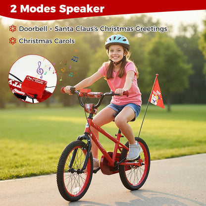 18 Inch Kids Bike Adjustable with Christmas Music & Flag for Aged 4-8 Years Old, Red