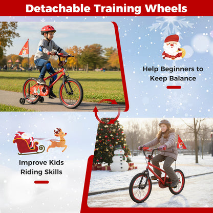 18 Inch Kids Bike Adjustable with Christmas Music & Flag for Aged 4-8 Years Old, Red