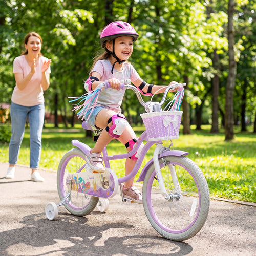 18-Inch Kids Bike, Adjustable With Basket, Princess Of The Sea, Purple