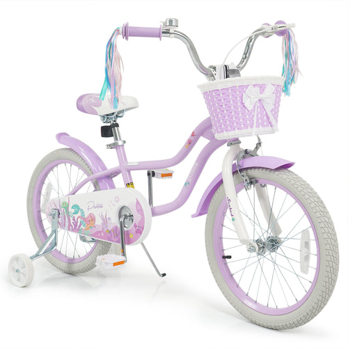 18-Inch Kids Bike, Adjustable With Basket, Princess Of The Sea, Purple