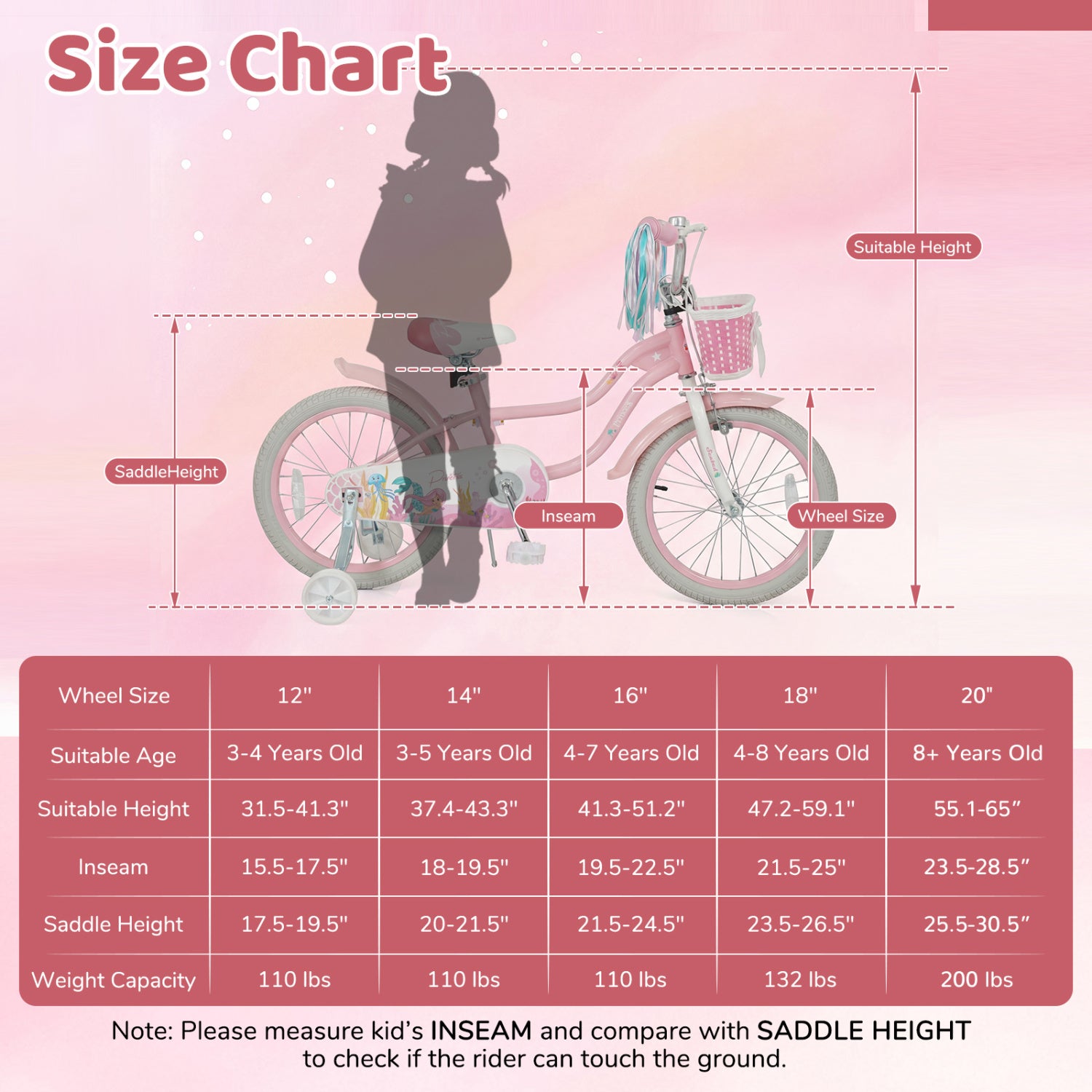 18-Inch Kids Bike, Adjustable, Princess Of The Sea Theme, Pink Kids Bike at Gallery Canada