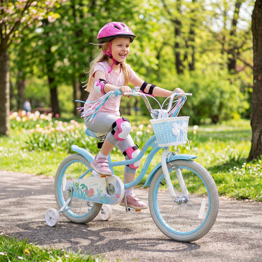 18 Inch Kids Bike, Adjustable With Basket, Streamers, Ages 4-8, Blue Kids Bike Blue at Gallery Canada