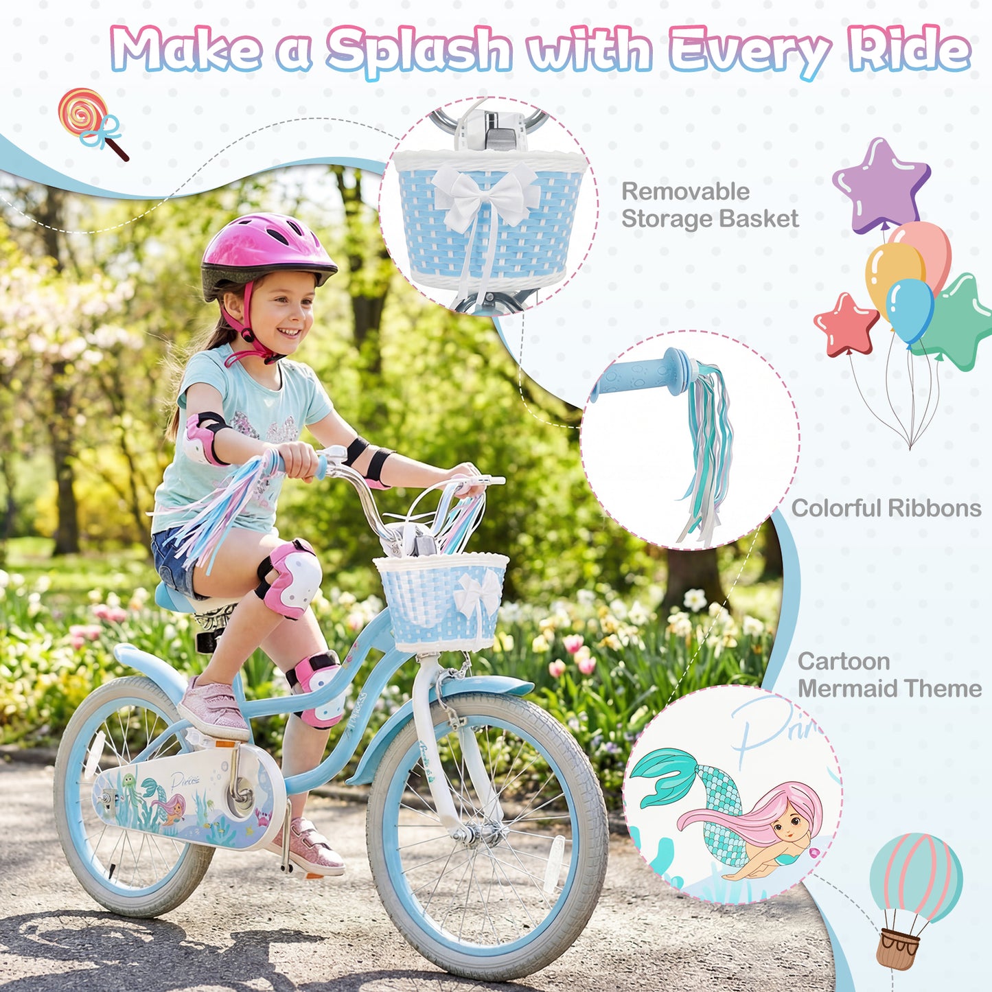 18 Inch Kids Bike, Adjustable With Basket, Streamers, Ages 4-8, Blue Kids Bike at Gallery Canada