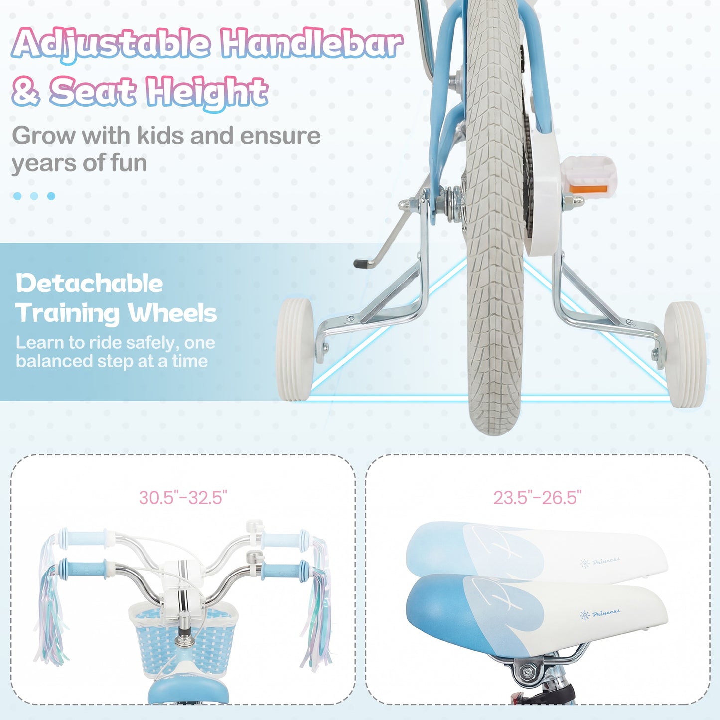 18 Inch Kids Bike, Adjustable With Basket, Streamers, Ages 4-8, Blue Kids Bike at Gallery Canada