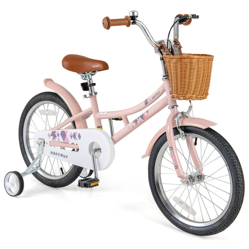 18 Inch Kids Retro Bike, Adjustable Height, Basket, Pink