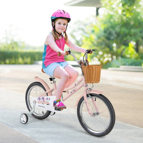 18 Inch Kids Retro Bike, Adjustable Height, Basket, Pink
