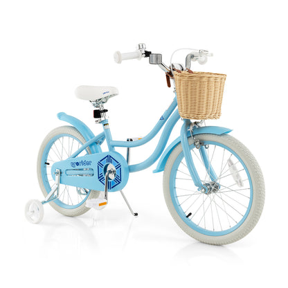 18-Inch Kids Bike with Training Wheels and Adjustable Handlebar Seat, Blue Kids Bike at Gallery Canada