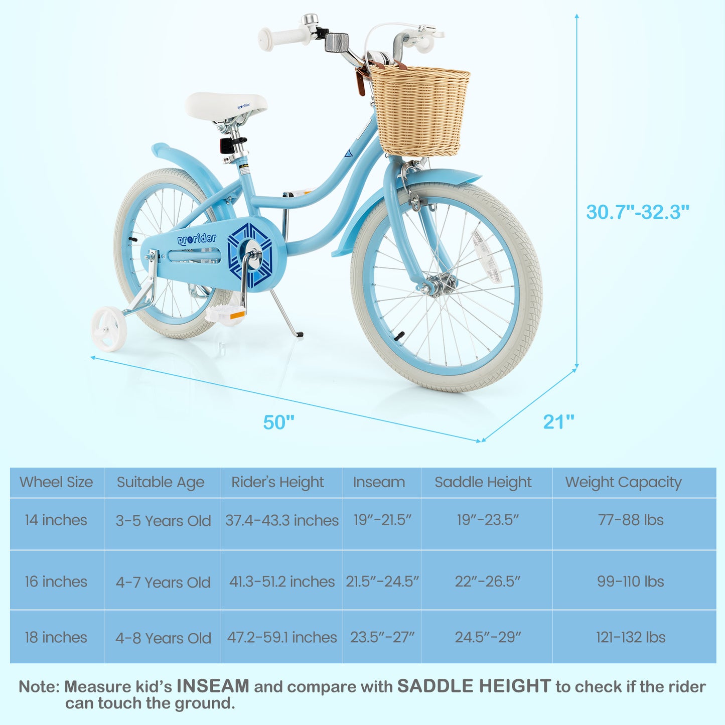 18-Inch Kids Bike with Training Wheels and Adjustable Handlebar Seat, Blue Kids Bike at Gallery Canada