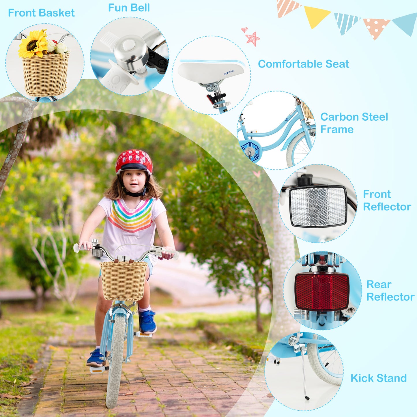 18-Inch Kids Bike with Training Wheels and Adjustable Handlebar Seat, Blue Kids Bike at Gallery Canada