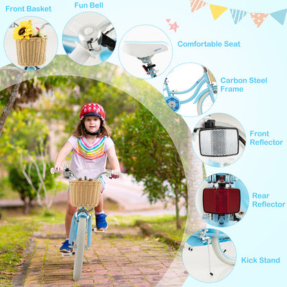 18-Inch Kids Bike with Training Wheels and Adjustable Handlebar Seat, Blue Kids Bike at Gallery Canada